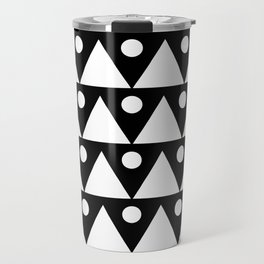 Dots & Triangles 2 - White & Black Abstract Repeat Vector Pattern Blackout Curtain Travel Mug