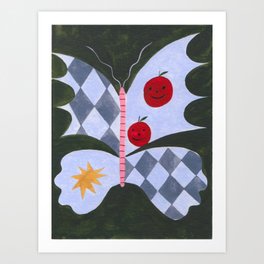 Butterfly with two apples Art Print