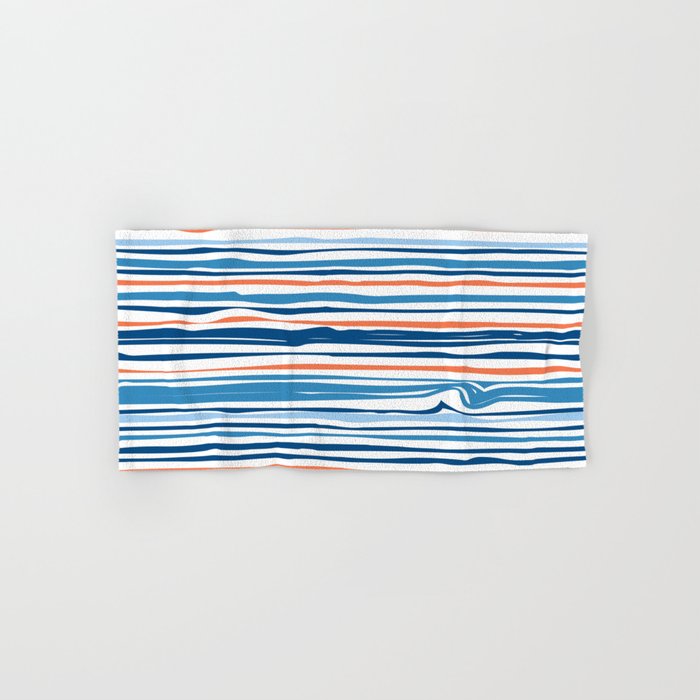 Modern Abstract Ocean Wave Stripes in Classic Blues and Orange Hand & Bath Towel