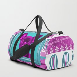 French pink Bulldog Illustration with in turquoise frame Duffle Bag