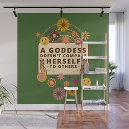 Elegant Fuck It Quote with Retro Spring Floral Vintage Art on Green Wall Mural