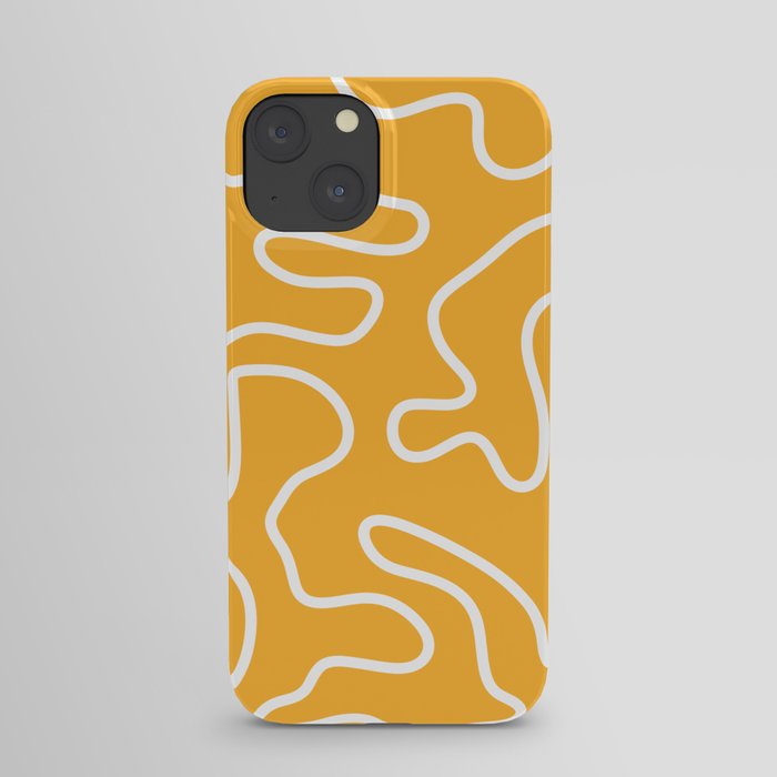 Squiggle Maze Abstract Minimalist Pattern in Mustard and White iPhone Case