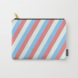 [ Thumbnail: Light Sky Blue, Light Coral, and Mint Cream Colored Lined Pattern Carry-All Pouch ]
