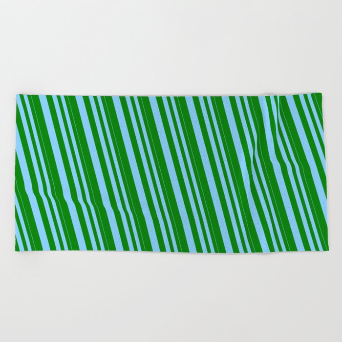 Light Sky Blue & Green Colored Pattern of Stripes Beach Towel