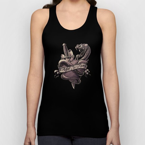 Fight To Live. Snake Heart and Dagger Unisex Tank Top
