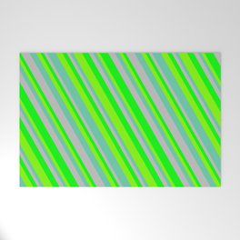 [ Thumbnail: Grey, Lime, Chartreuse, and Aquamarine Colored Lined/Striped Pattern Welcome Mat ]