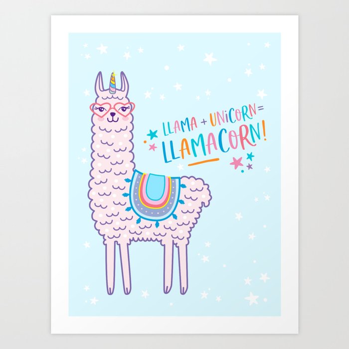 Llama Unicorn Llamacorn Pink Lama Alpaca Funny Cute Gift Art Print