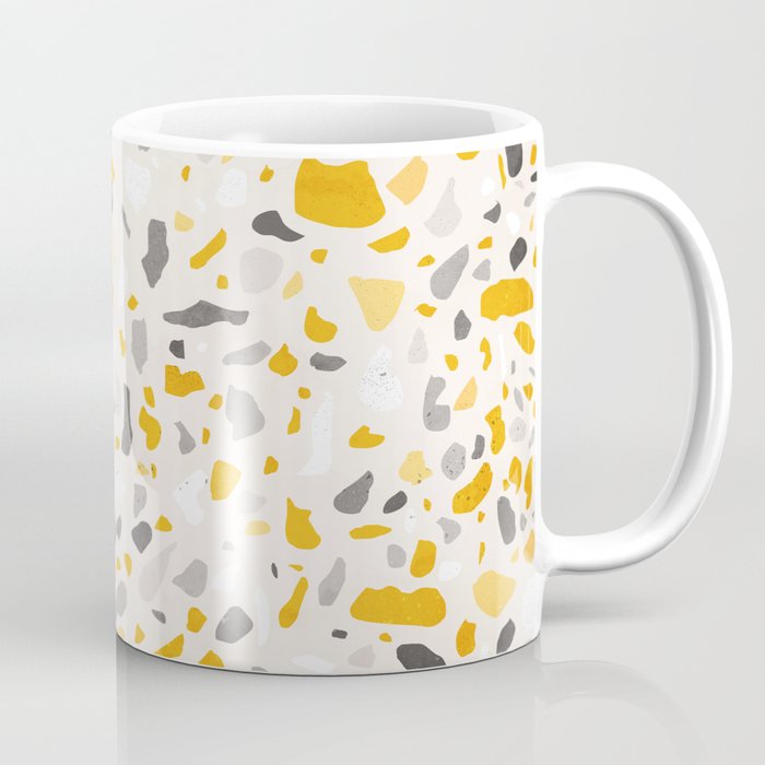 Terrazzo memphis vintage mustard yellow white grey black Coffee Mug