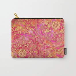 Hot Pink and Gold Baroque Floral Pattern Carry-All Pouch | Zen, Hotpink, Texture, Watercolor, Medallion, Ink, Boho, Doodle, Bohemian, Bright 