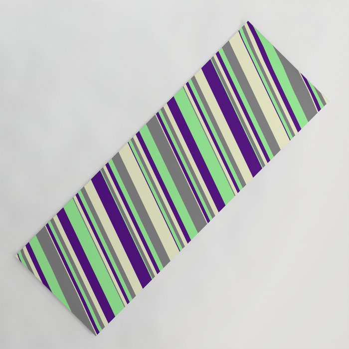 Grey, Light Yellow, Indigo, and Green Colored Lines/Stripes Pattern Yoga Mat