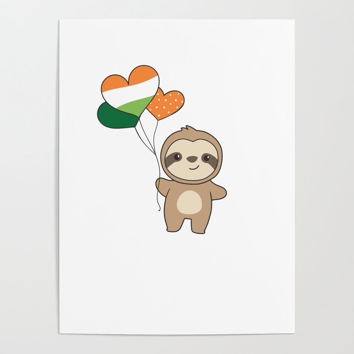 Sloth With Ireland Balloons Cute Animals Happiness Poster