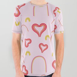 Rainbow Valentine Magic Pattern Pink All Over Graphic Tee