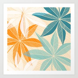 Orange and Teal Tropical Floral Print Art Print