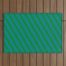 [ Thumbnail: Teal & Green Colored Stripes/Lines Pattern Outdoor Rug ]