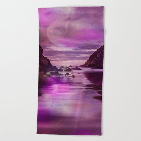 Full Moon over Calm Waters in purple Light Beach Towel