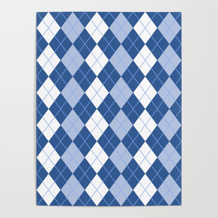 Blue White Seamless Argyle Pattern Poster