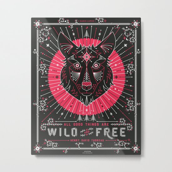Wild & Free Wolf – Pink & Black Palette Metal Print