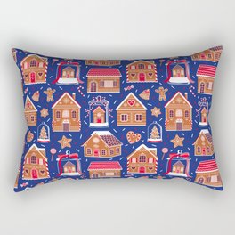 Gingerbread Houses and Sweets Candies - Blue Rectangular Pillow