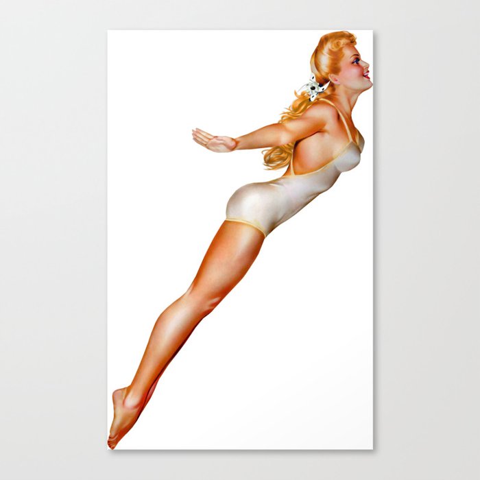 Sexy Blonde Pin Up Dip With White Swimwear Canvas Print
