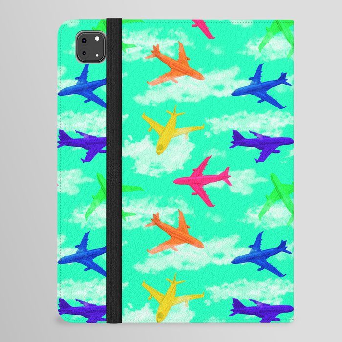 seamless pattern with multicolor airplane silhouettes iPad Folio Case