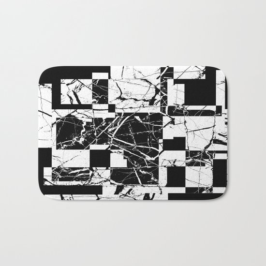 Manipulated Marble - Black and white, abstract, geometric, marble style art Bath Mat