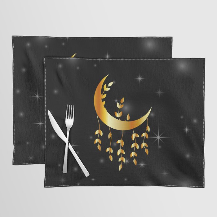 Mystic golden moon dream catcher with leaves Placemat