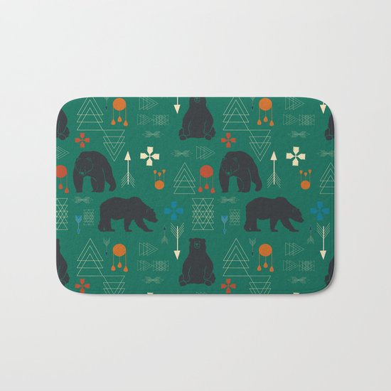 Tribal bear Green Bath Mat