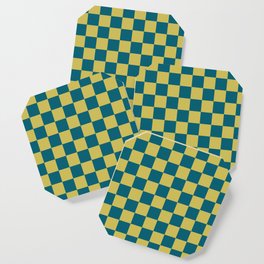 Dark Yellow and Tropical Dark Teal Inspired by Sherwin Williams 2020 Trending Color Oceanside SW6496 Small Checker Board Pattern Coaster