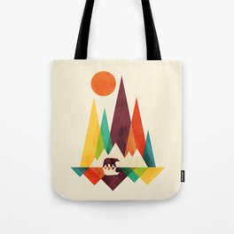 Bear In Whimsical Wild Tote Bag | Other, Curated, Painting, Vintage, Geometric, Abstract, Minimalism, Cubism, Bear, Colorful 
