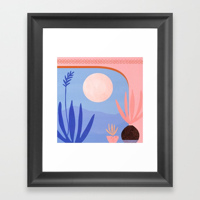 Midnight in the Desert / Blue and Pink Palette Framed Art Print