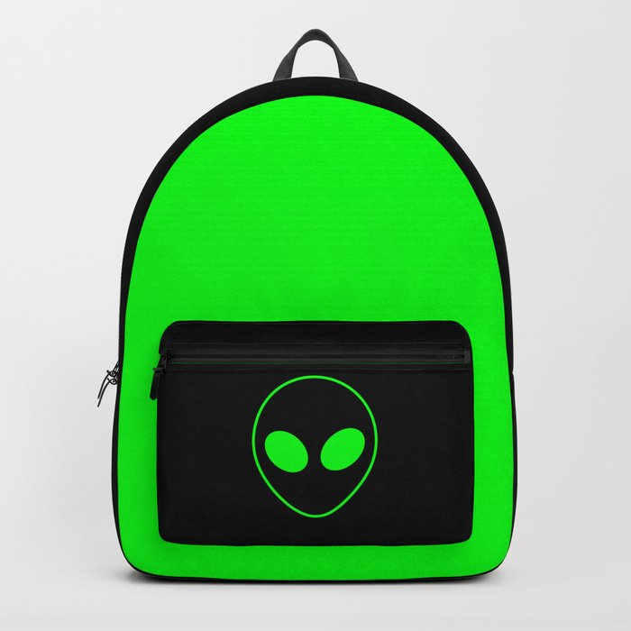 Bright Neon Green Alien Head On Black Backpack By Podartist Society6