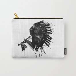 Indian with Headdress Black and White Silhouette Carry-All Pouch | Watercolor, Nativeamerican, Silhouette, Sideface, Indians, Painting, Indian, Grayscale, Peacepipe, Blackandwhite 