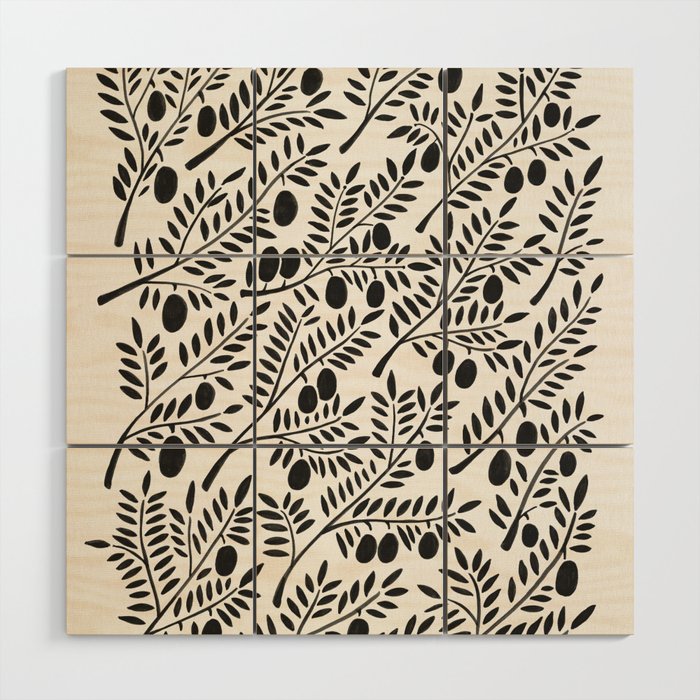 Black Olive Branches Wood Wall Art