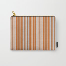 [ Thumbnail: Light Grey and Chocolate Colored Lined Pattern Carry-All Pouch ]