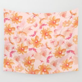 Pink Coral Floral Wall Tapestry