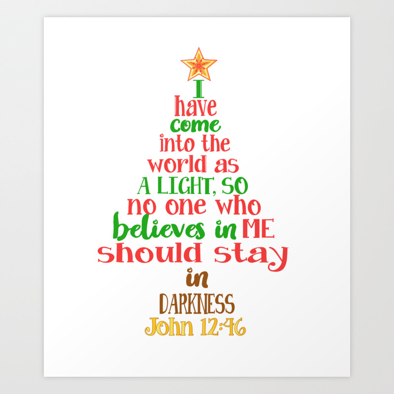 Christmas Tree Shaped Bible Verse John 12 46 Holiday Graphic Art