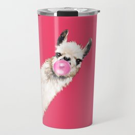 Bubble Gum Sneaky Llama in Red Travel Mug