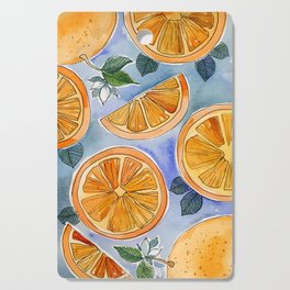 Oranges - Blue Background - Pen and Ink - Watercolor - Orange Blossoms Cutting Board