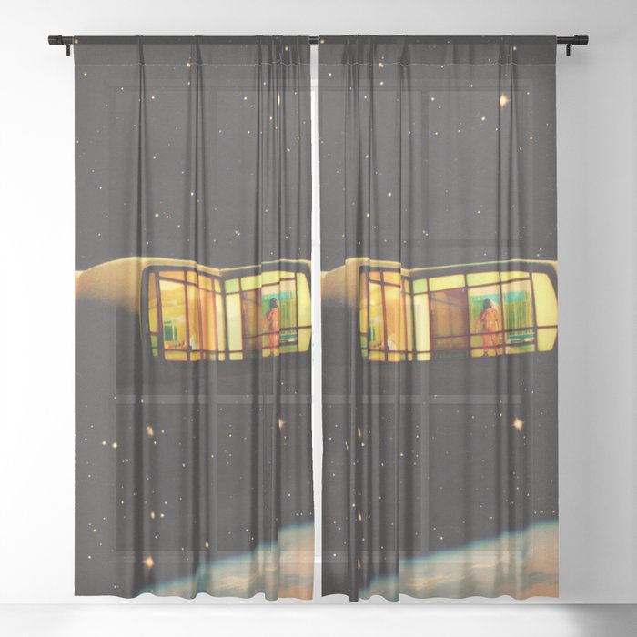 Space Pod - Retro-Futuristic Space House Vintage Collage Art Sheer Curtain
