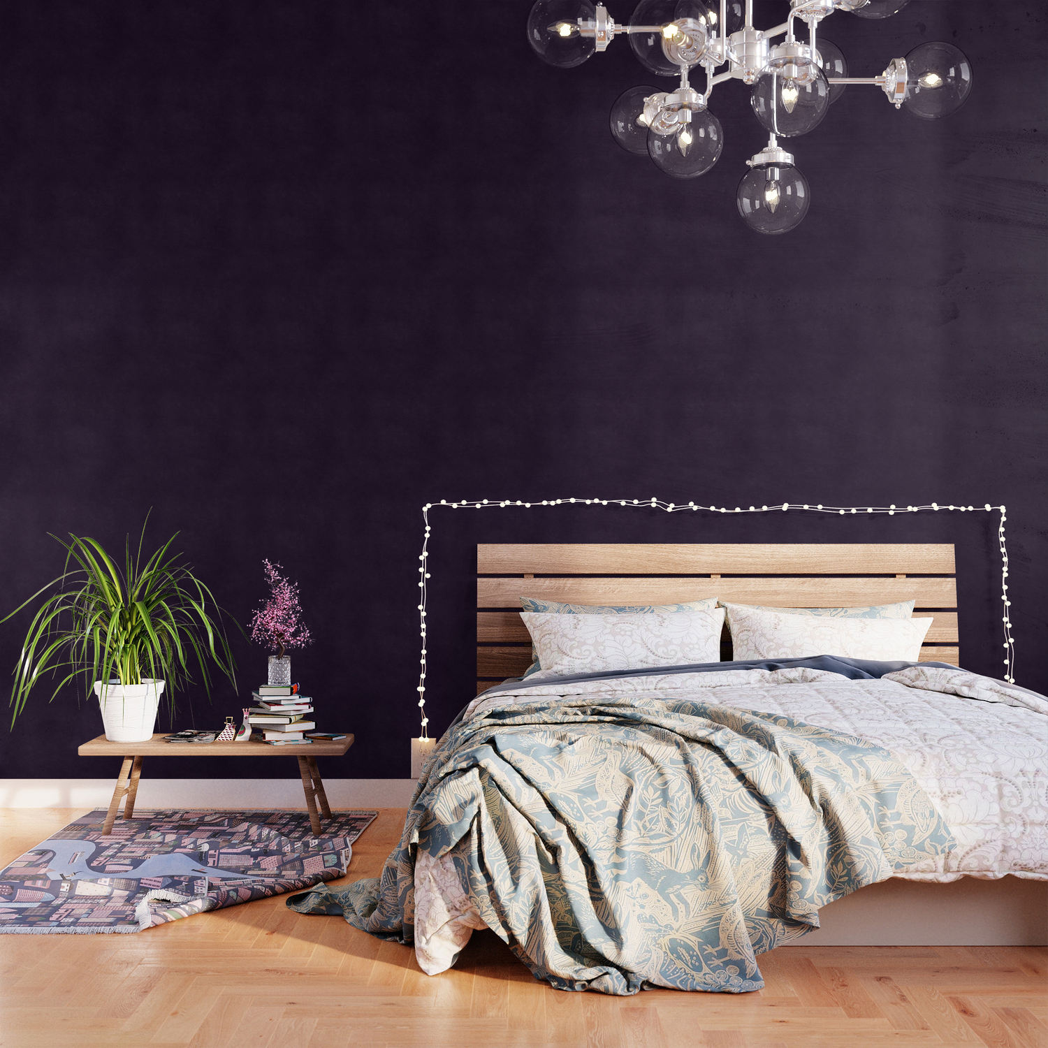 Elegant Classy Dark Purple Plum Distressed Vintage Antique Look Wallpaper