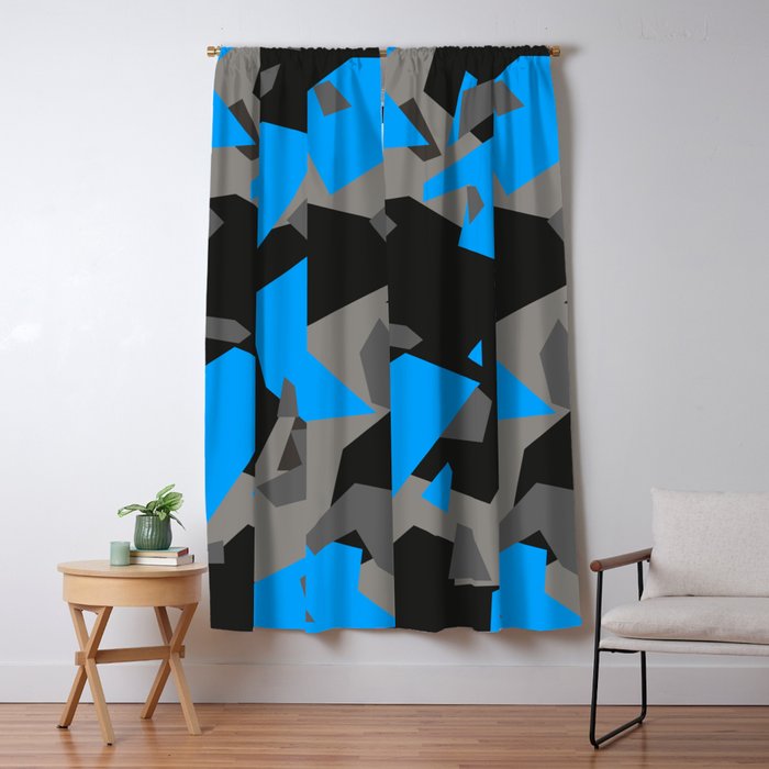 Black Grey Blue Geometric Camo Blackout Curtain By Taymurzon