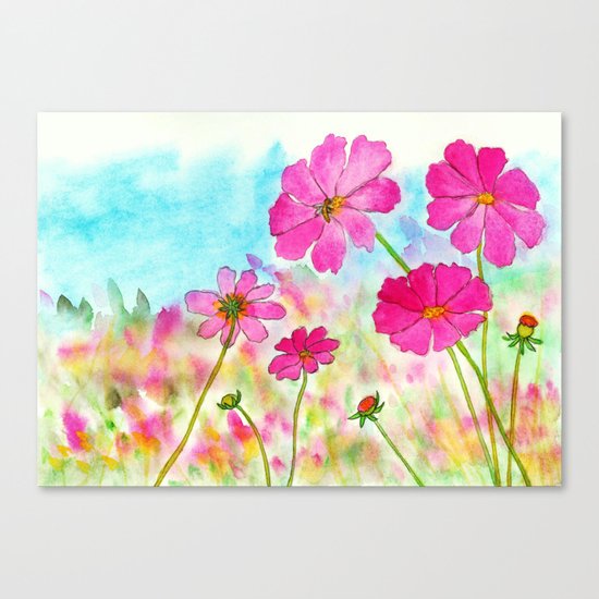 Symphony In Pink, Watercolor Wildflowers Canvas Print