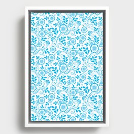 Turquoise Eastern Floral Pattern Framed Canvas