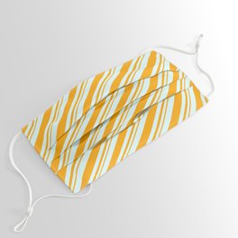 [ Thumbnail: Light Cyan and Orange Colored Lined/Striped Pattern Face Mask ]
