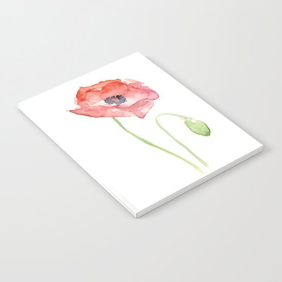 Red Poppy Watercolor Flower Floral Abstract Notebook