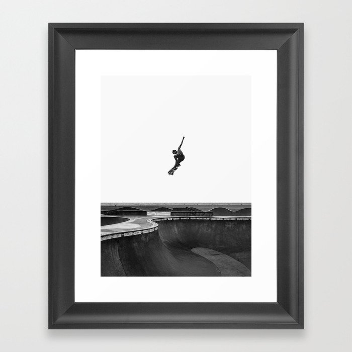 Air - Skateboarding at Venice Beach, Black and White Photography Framed Art Print