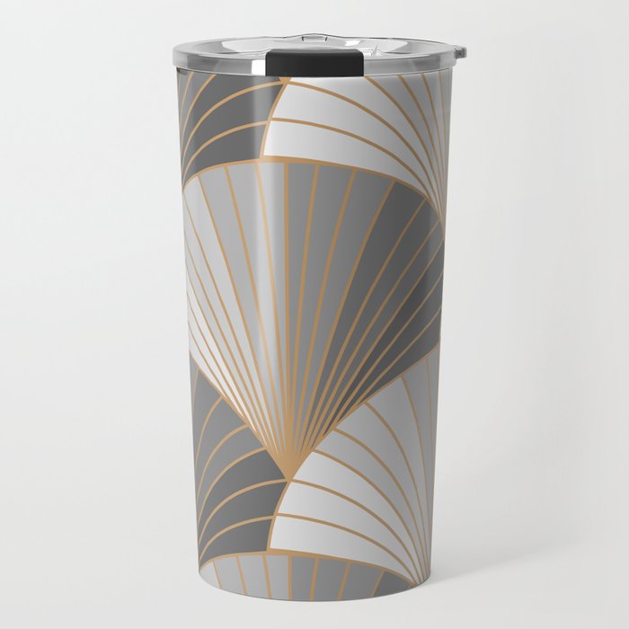 Grey elements with gold outline. seamless pattern. Art deco style. Vintage wallpaper. Travel Mug