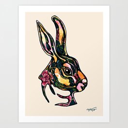 Graphic floral rabbit on natural beige Art Print