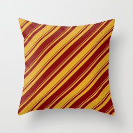 [ Thumbnail: Goldenrod & Maroon Colored Lines/Stripes Pattern Throw Pillow ]