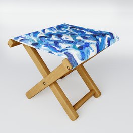 Turbulent Waves Original Abstract Oil Painting on Canvas, Blue, Silver 8x10in Folding Stool